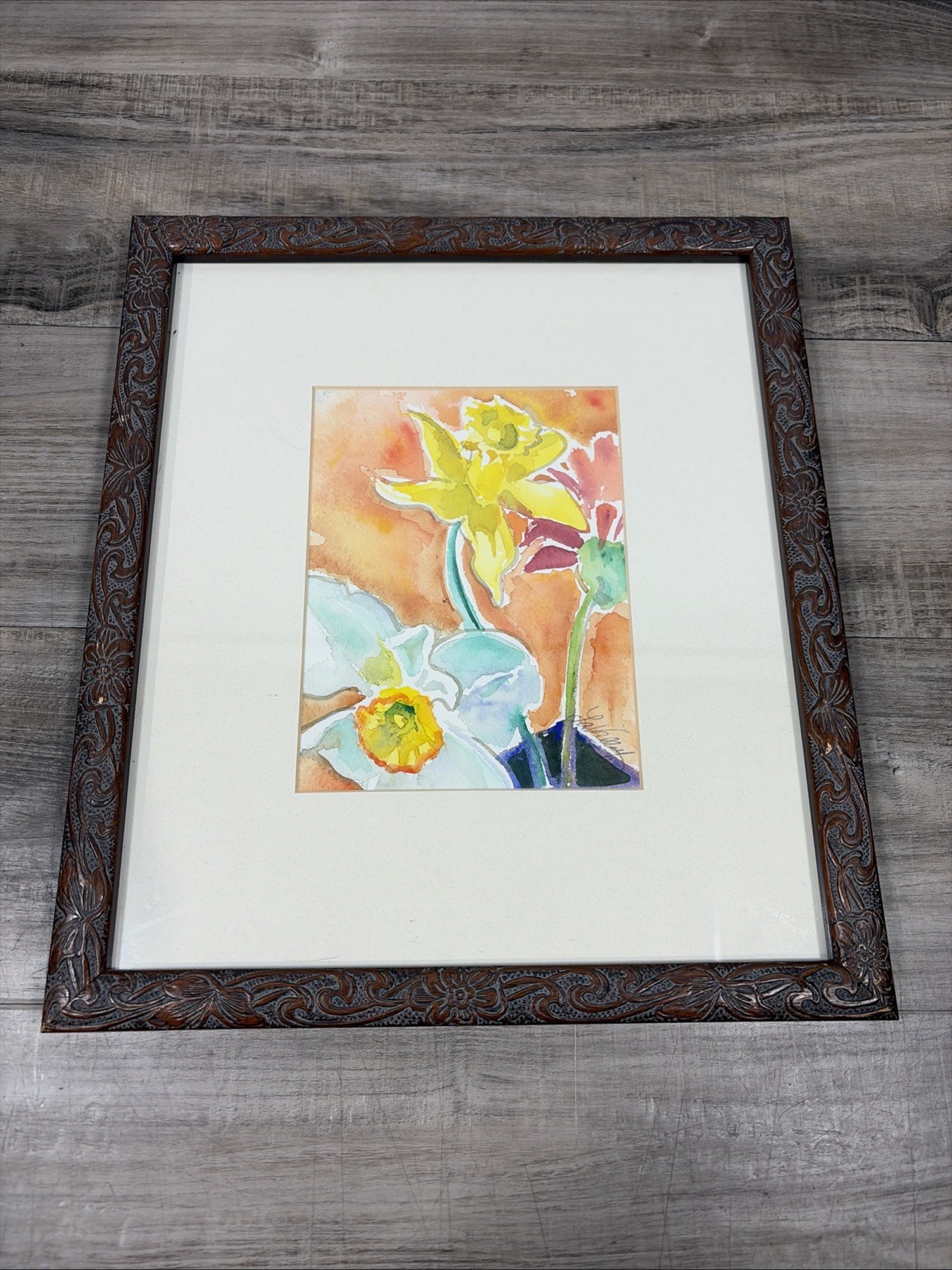 Original Signed Watercolor Painting. Floral. Daffodils. Jonquils. Wall art