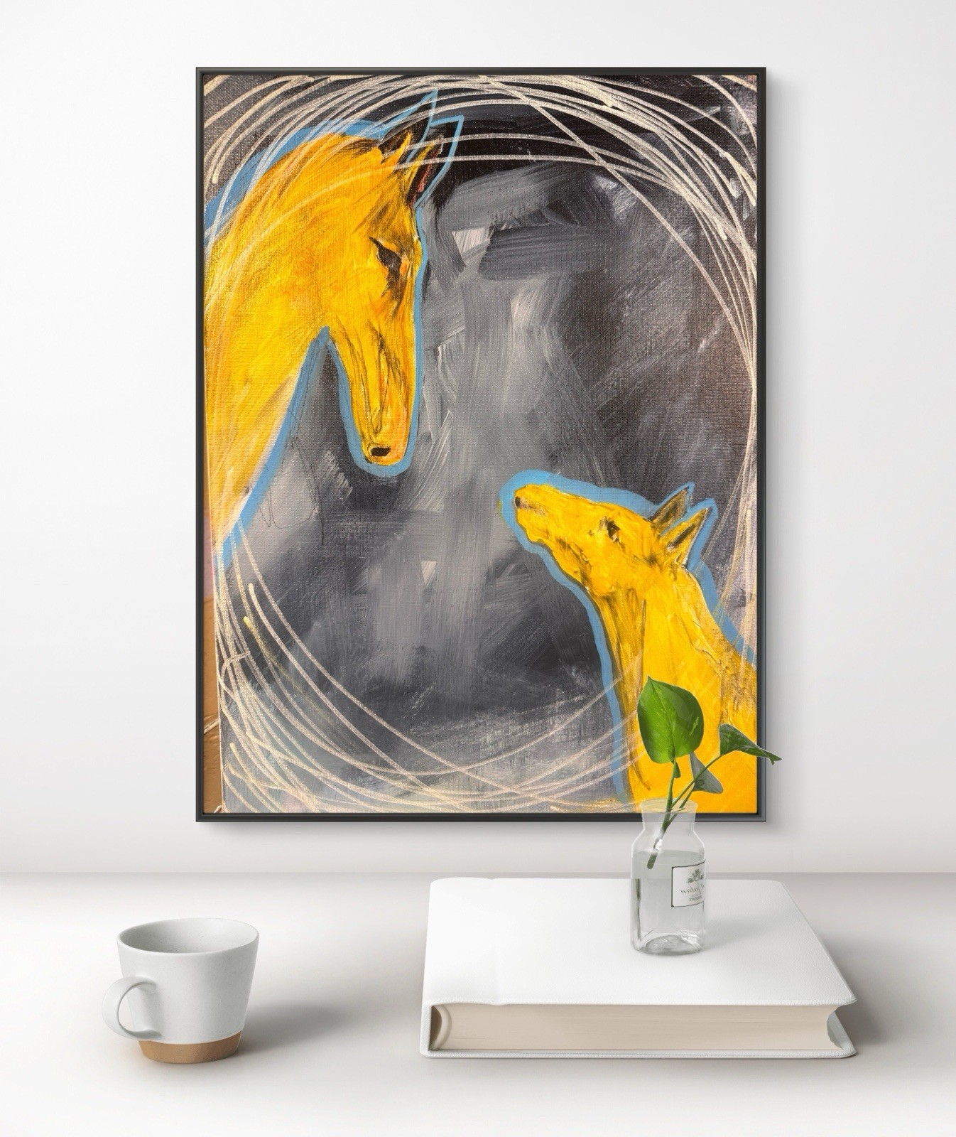 SAMATOWIC Original Abstract Horse and Colt Expressionism 12×16 Signed Art 261