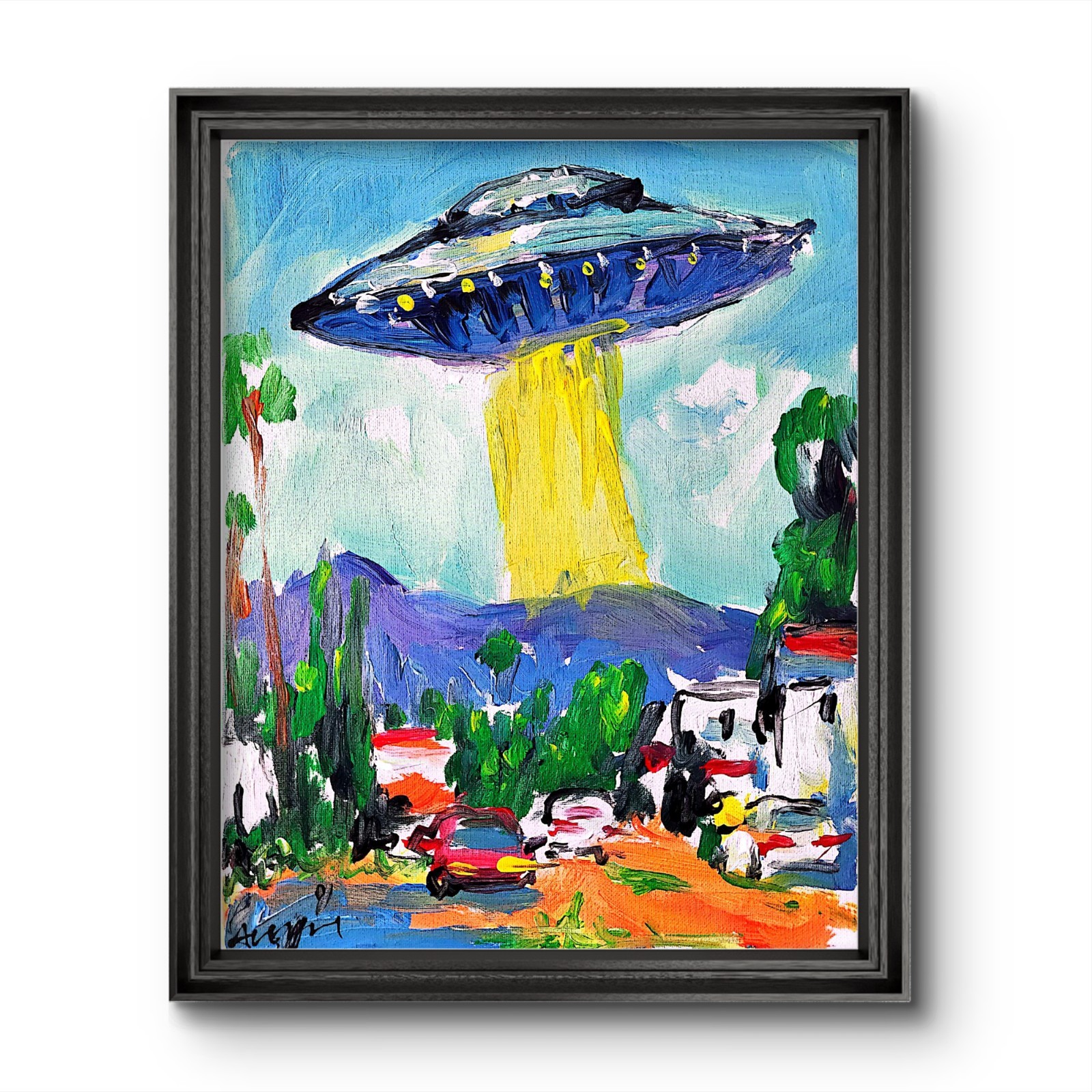 Aleph Original Ufo 14×11 Abstract Impressionist Wall Art Painting Canvas