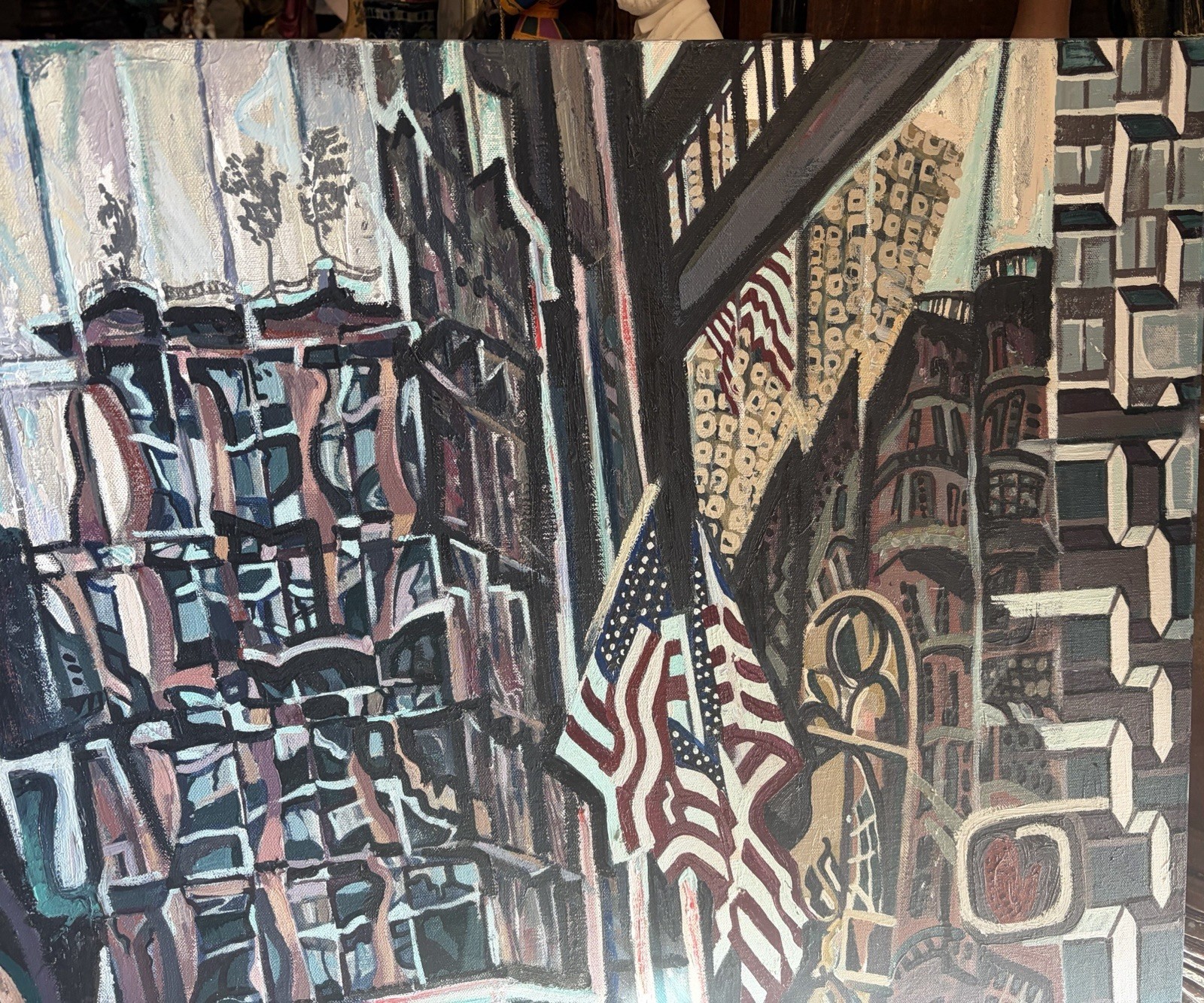ORIGINAL OIL PAINTING NEW YORK ON 9/11 SIGNED LOWER RIGHT J H K