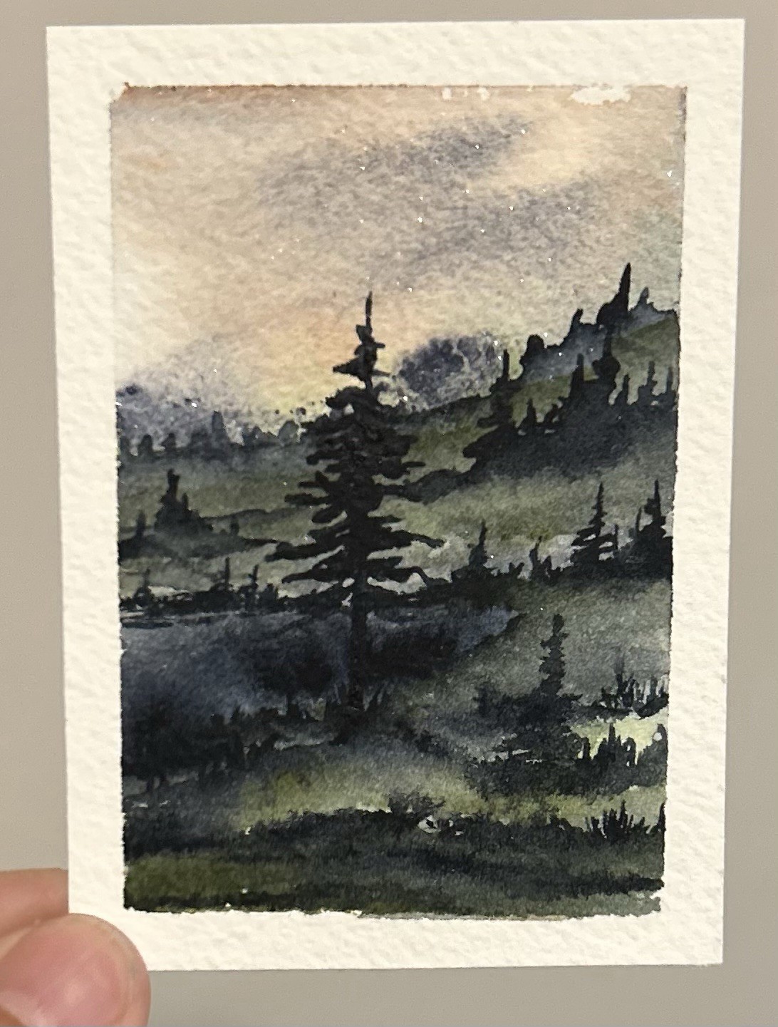 ACEO Gorgeous Sky, Original Watercolor Landscape Painting By Sasha Lehto