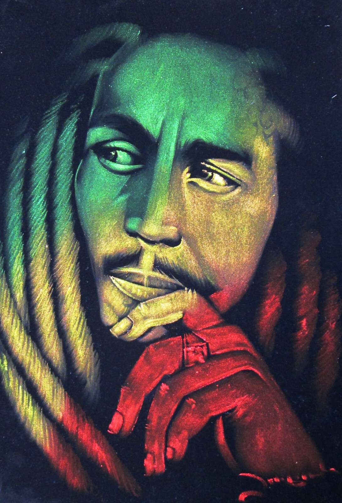 Bob Marley portrait by Zenon, size 16″x11″, original oil on black velvet JM105