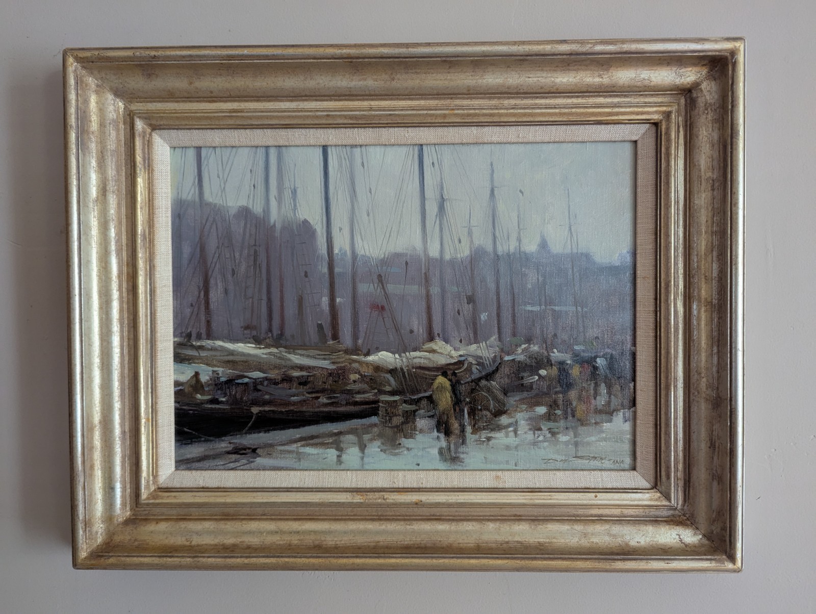 Don Stone Original Oil, Framed, «Rainy Day T-Wharf»