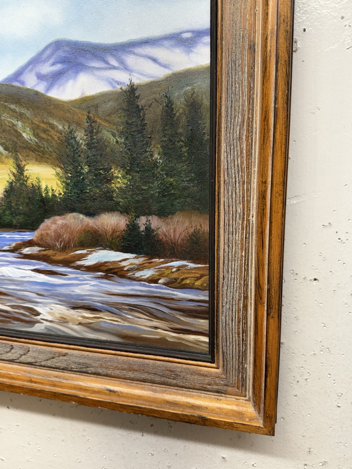 Signed Original Mountain River Forest Landscape Framed Plein Air Framed