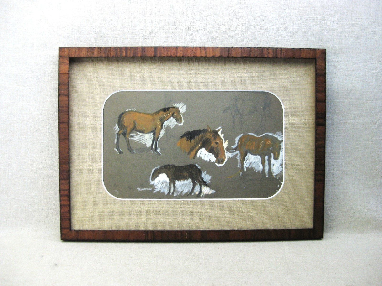 Vintage Horse Study Gouache Painting, Framed Original Antique Illustration Board