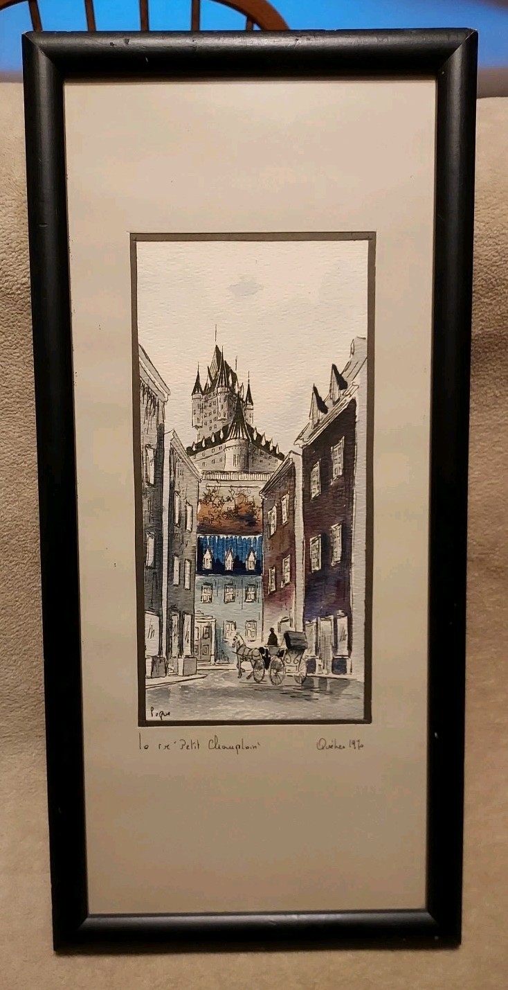 MCM 1970 Watercolor Framed Matted signed Canadian artist Pogue ~ Petit Champlain