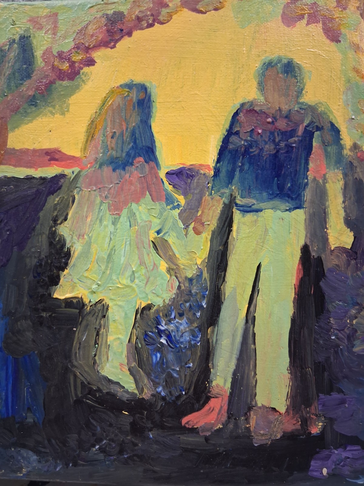 Original 8″ x 10″ canvas Acrylic Abstract Modern Boy and Girl Holding Hands