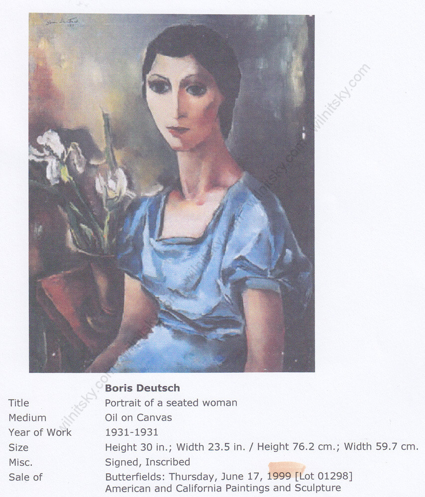 Boris Deutsch (1892-1978) «Expressionist female portrait» large watercolor 1970s