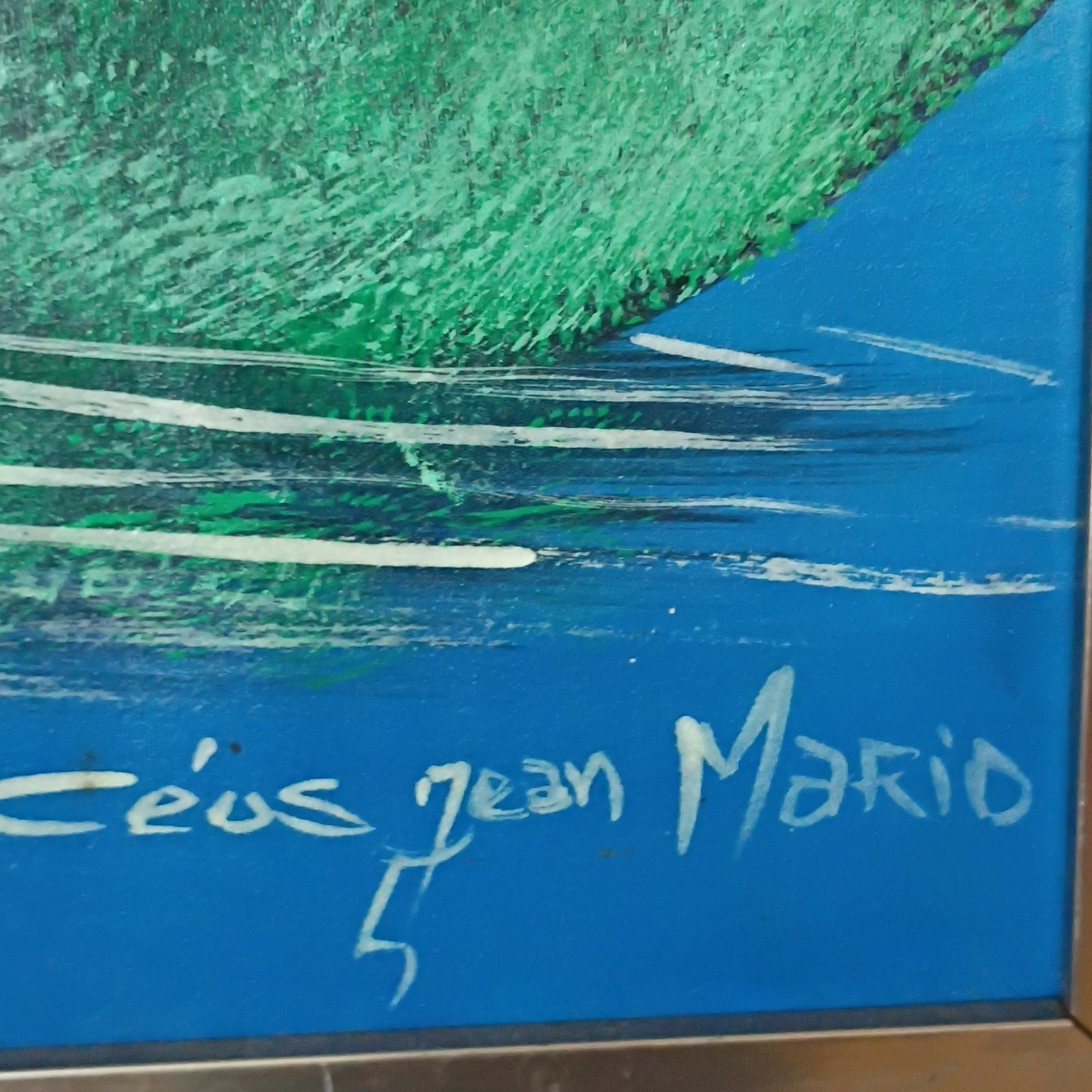 Céus Jean Mario Signed Large Surreal Portrait Landscape Canvas Painting Framed