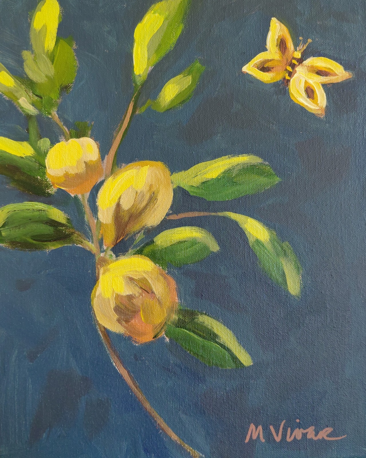 MONA VIVAR 14×11 Colorful Botanical Lemon Original Abstract Art Painting