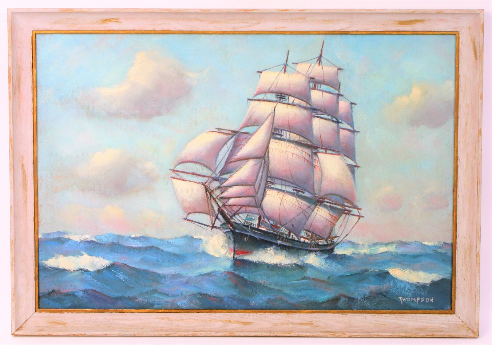 BEAUTIFUL 1966 ELLERY THOMPSON PAINTING MYSTIC CLIPPER SHIP MYSTIC CT RARE !!