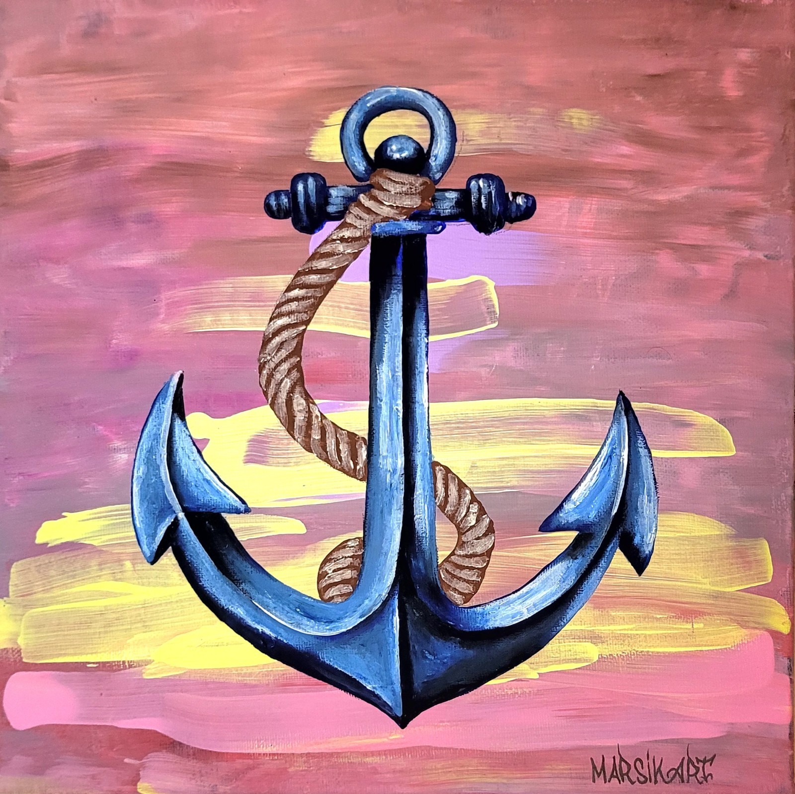 Picture 30×30 MOIN PAINTING Art Bremen Hamburg North German Anchor Acrylic Unique