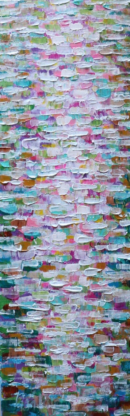 Abstract Coastal Painting 8×24 Textured Pink Blue Green Wall Art Original