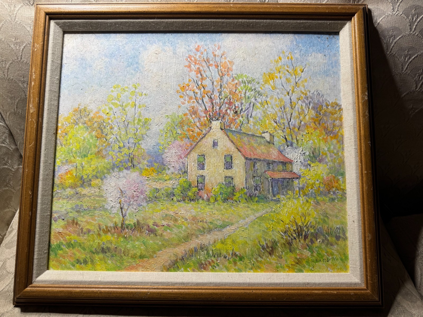 Superb Albert Van Nesse Greene (1887 – 1971) «Country Home Scene» Oil Painting