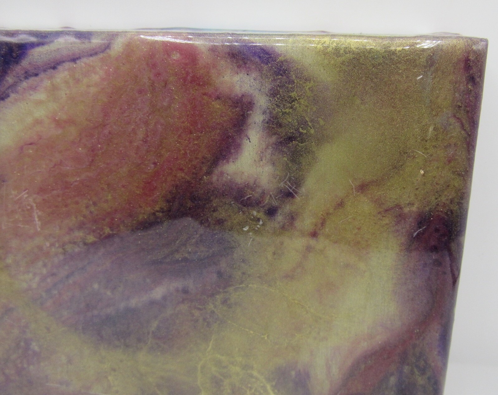 Signed Dee Dee Lantzy painting poured resin mixed media abstract pigment 6×6″