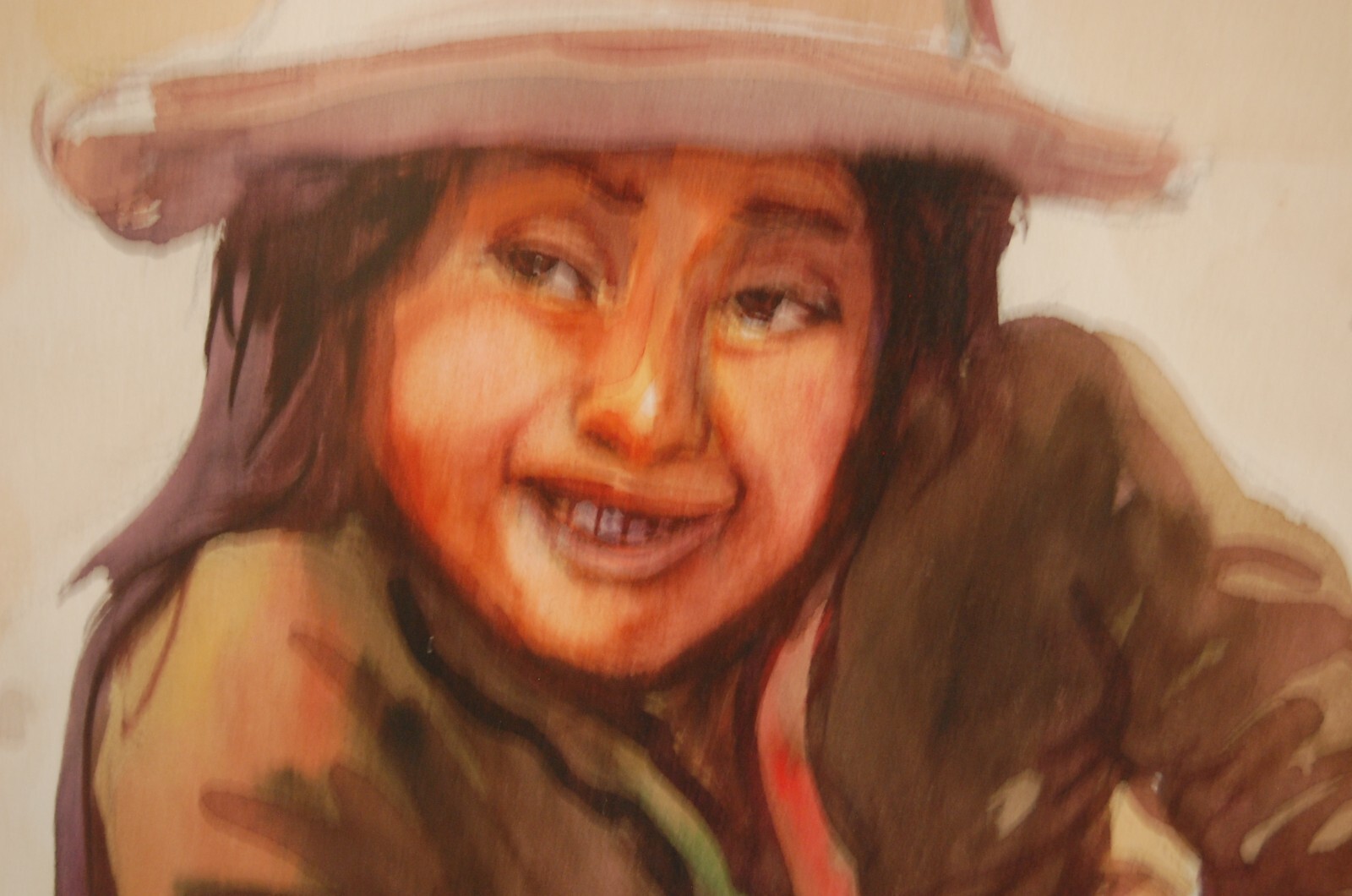VINTAGE FRAMED MATTED ORIGINAL WATERCOLOR PAINTING OF PERUVIAN NATIVE GIRL CHILD