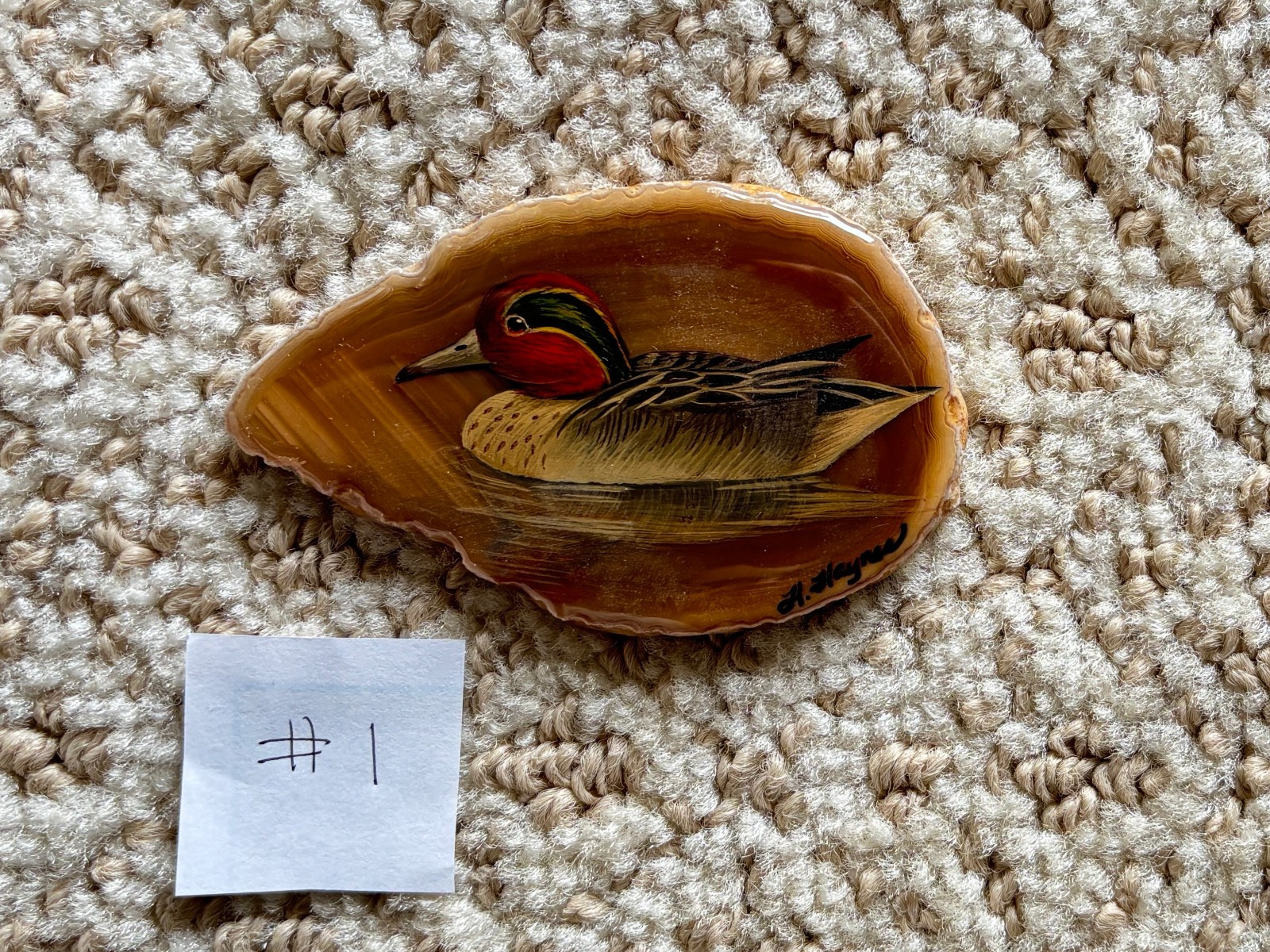Vintage Hand Painted Ducks on Stone Agate Slab Signed Heather Haynes McGee EUC