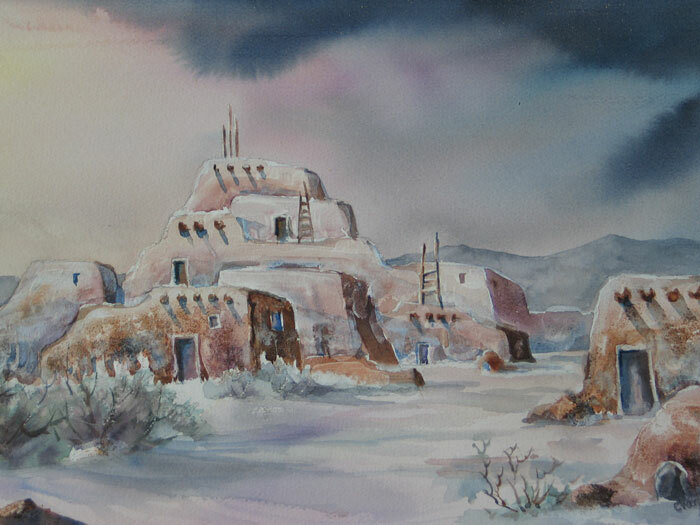 Original Char Lang Watercolor Hand Signed Desert Southwest Adobe Home