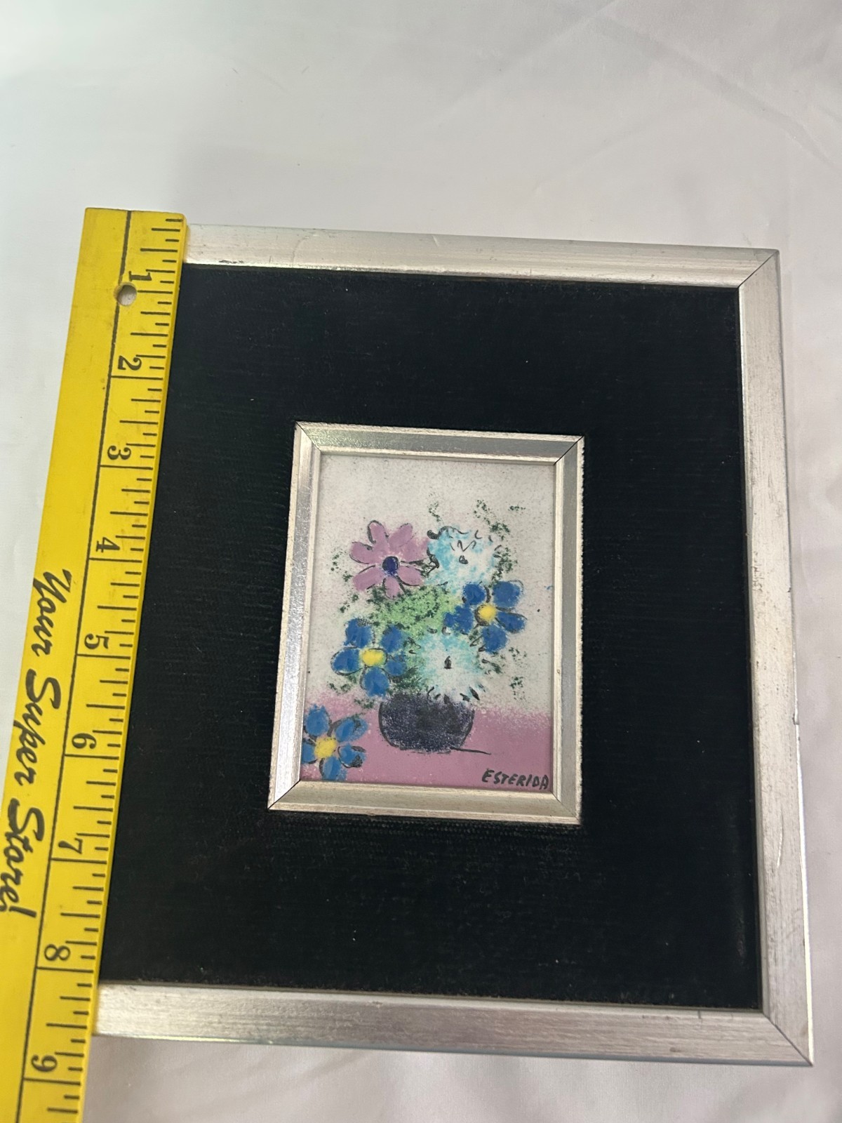 Raphael Esterida Enamel on Copper Framed Floral Still Life