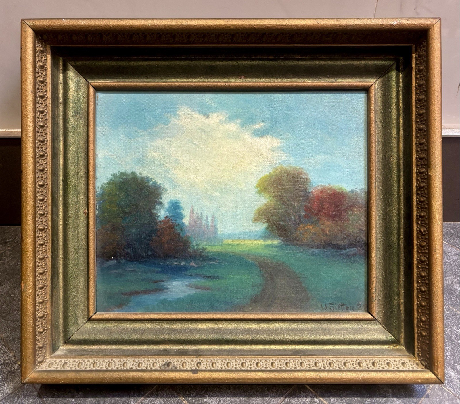 American Regionalist Tonalist School-Oil Painting John Sletten dated 1928