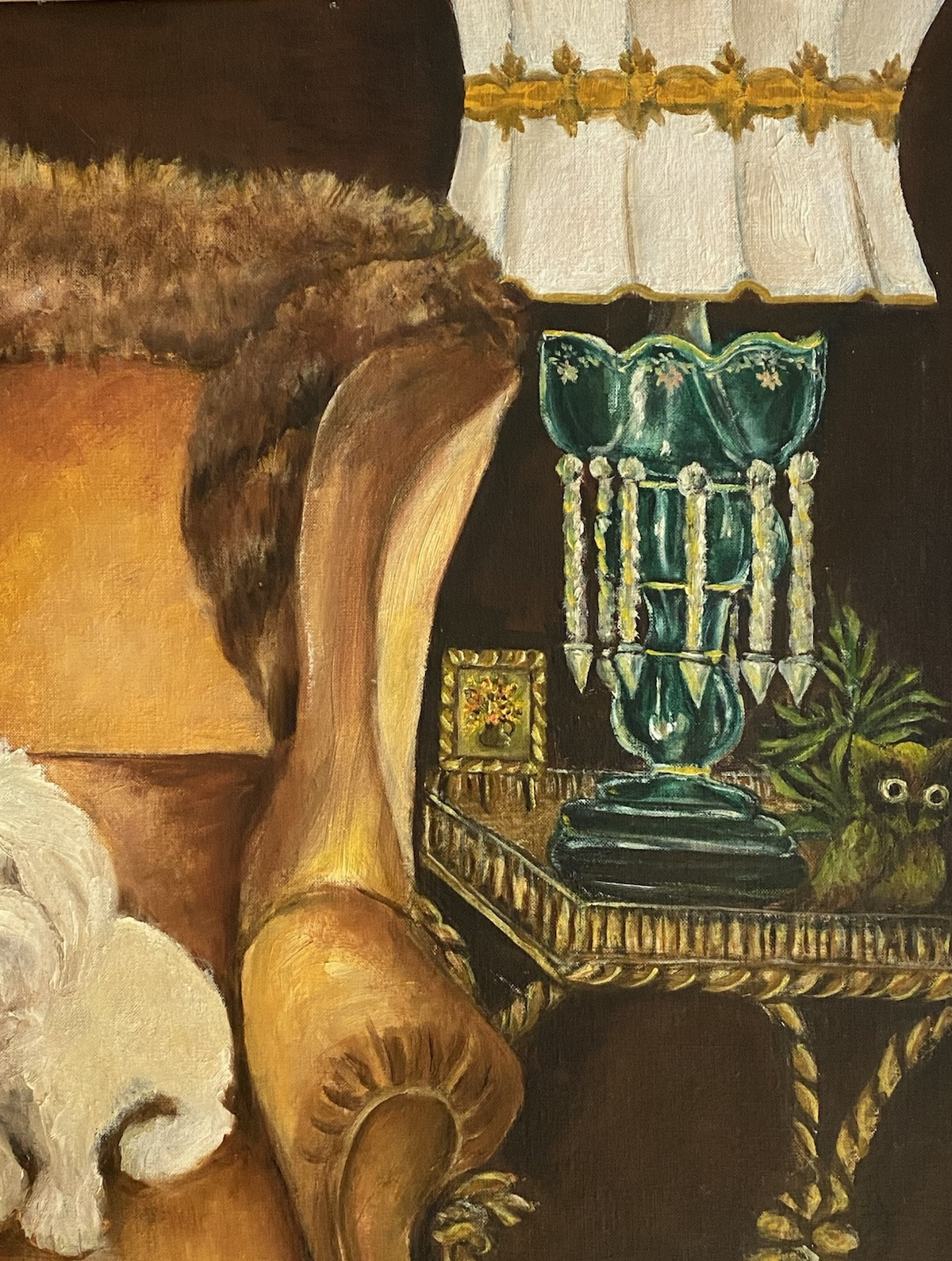 Mid Century MOD Fox Maltese Dog Owl Portrait Still Life Portrait Folk Painting
