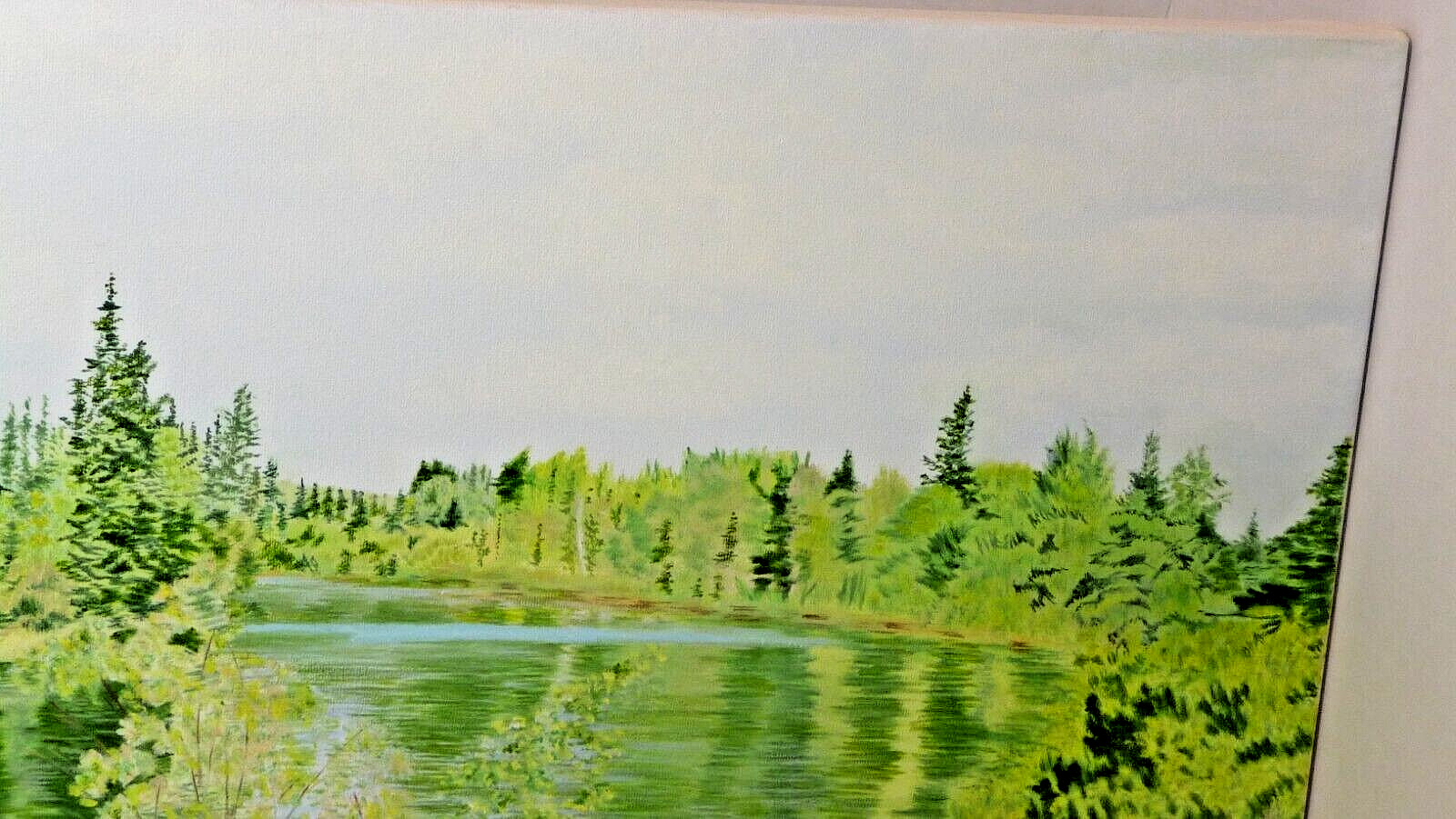 Original 24×12 Nature Oil Painting Catherine Johnston Natures Green Reflections