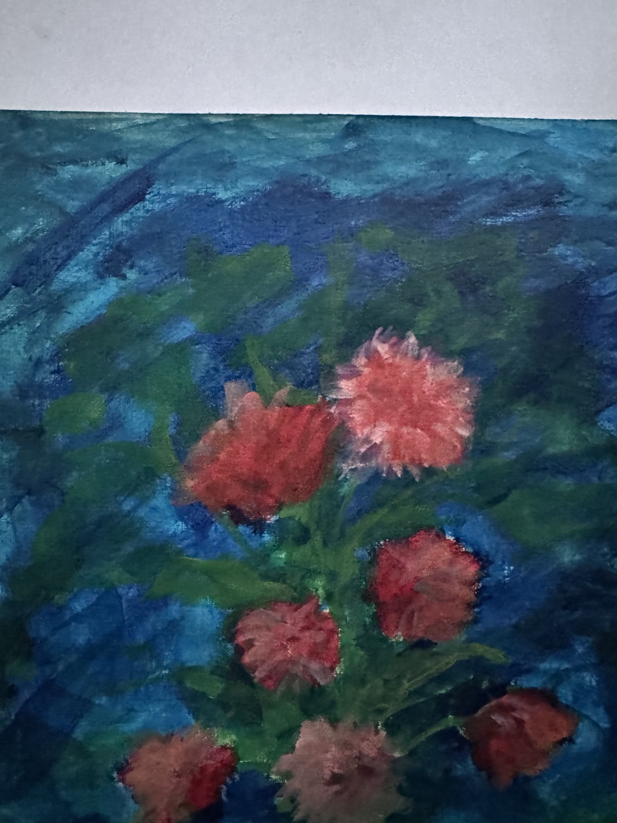Vintage Acrylic on Paper Painting 1970s Still Live Flowers Outsider Art 14 x 11