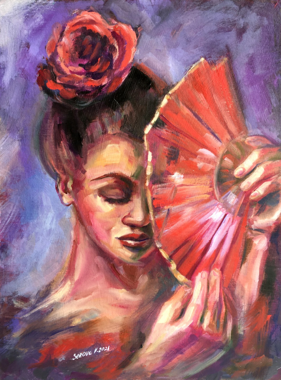 Woman Original Painting Oil Portrait wall decor ArtCarmen Female spain flamenco