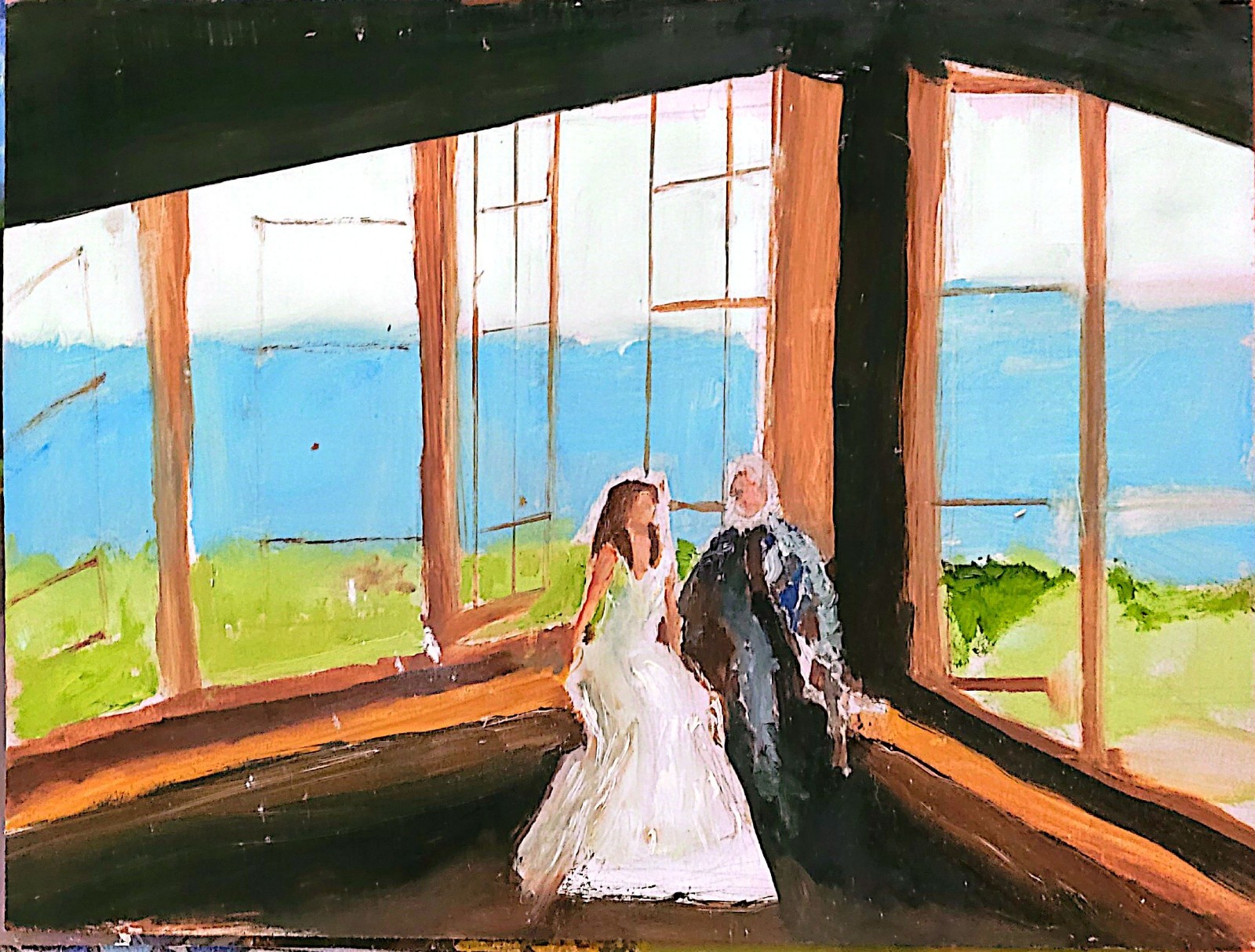 Bride And Groom Original Abstract Expressionist Oil Painting Wood 12×16