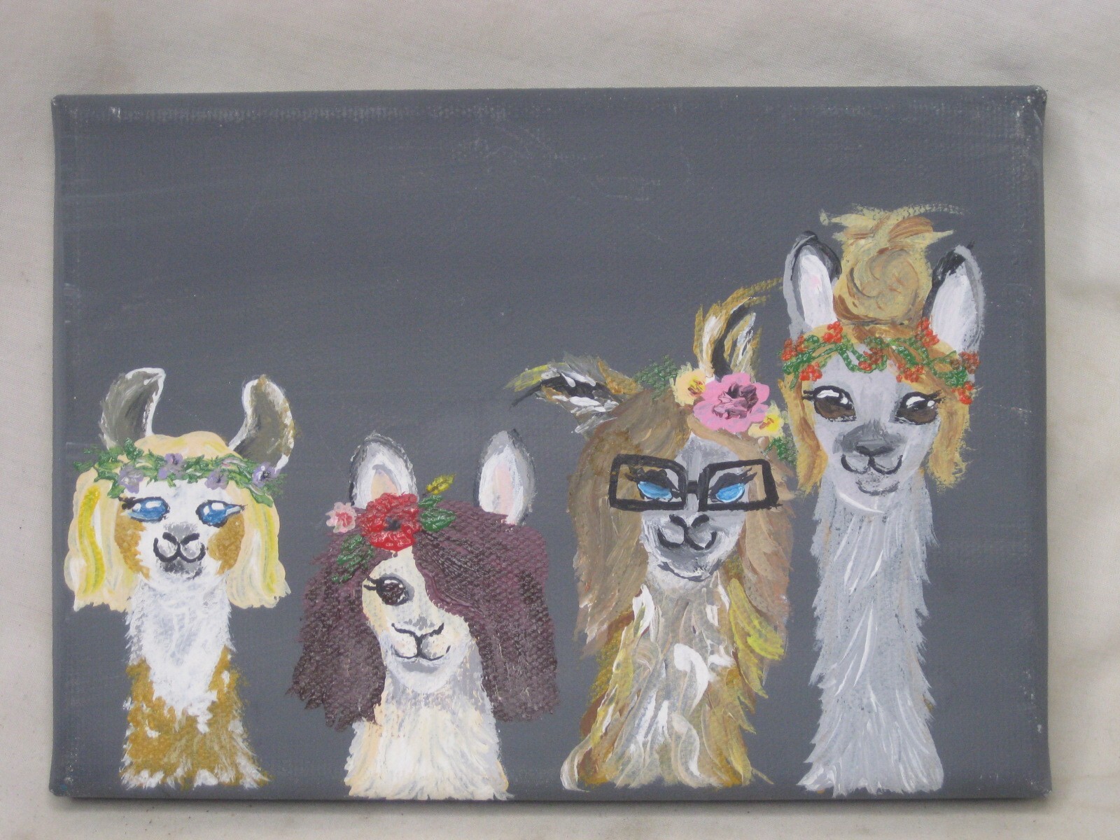 small hand painted canvas 5 x 7″ Alpaca Llama alpacas llamas original art