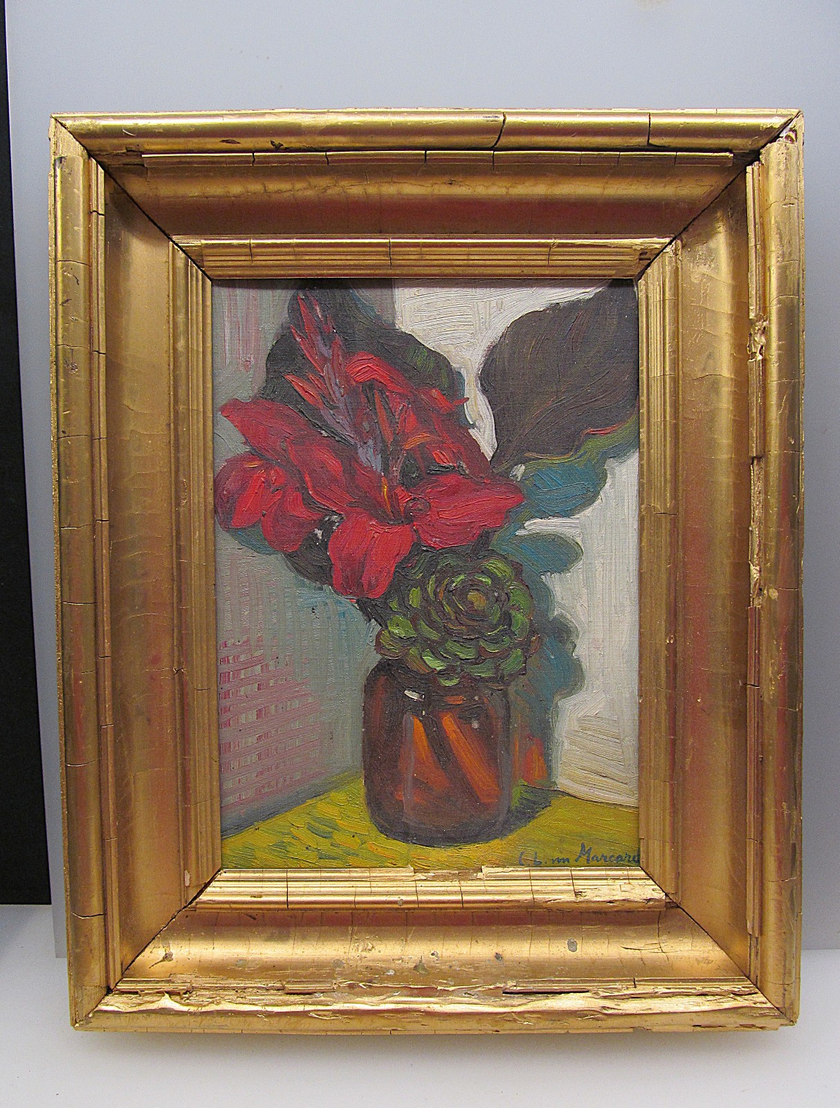 old oil painting flower still life abstraction signed C. L. Marcard