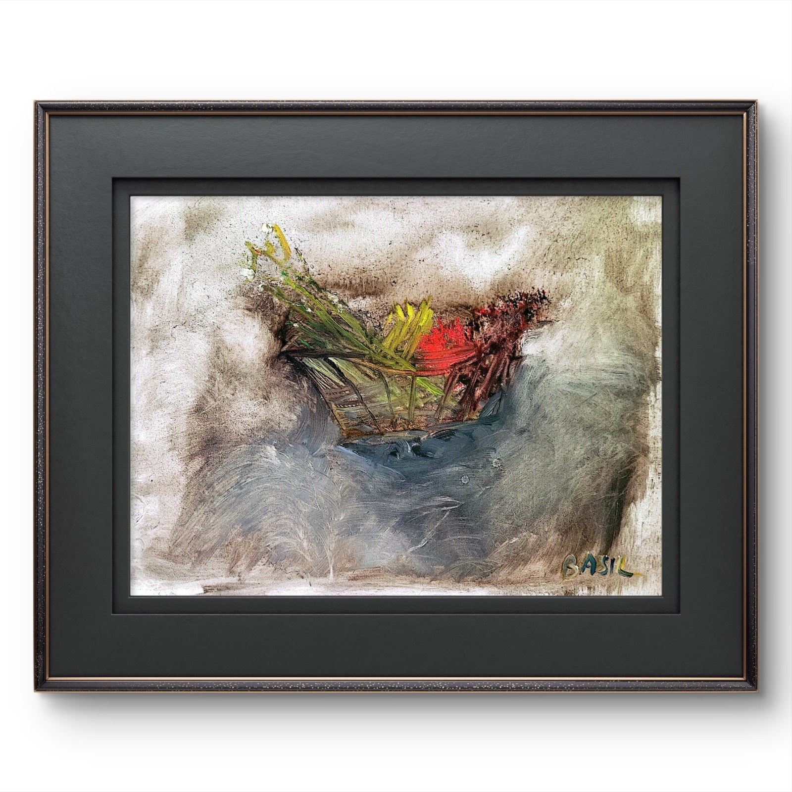 Fruit Basket Original Abstract Expressionist Oil On Board Painting 12×16