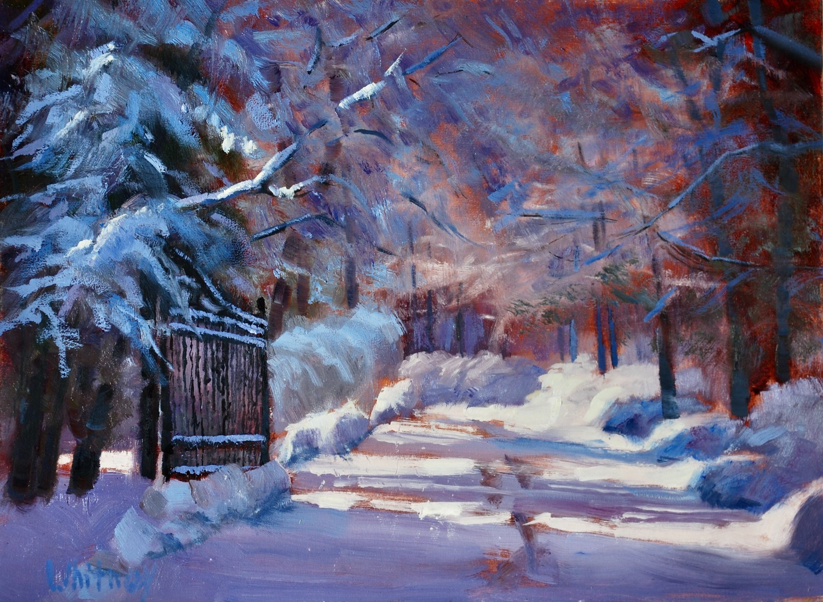 Snow Landscape Impressionistic Wall Art Oil Painting Original 9×12 Sue Whitney