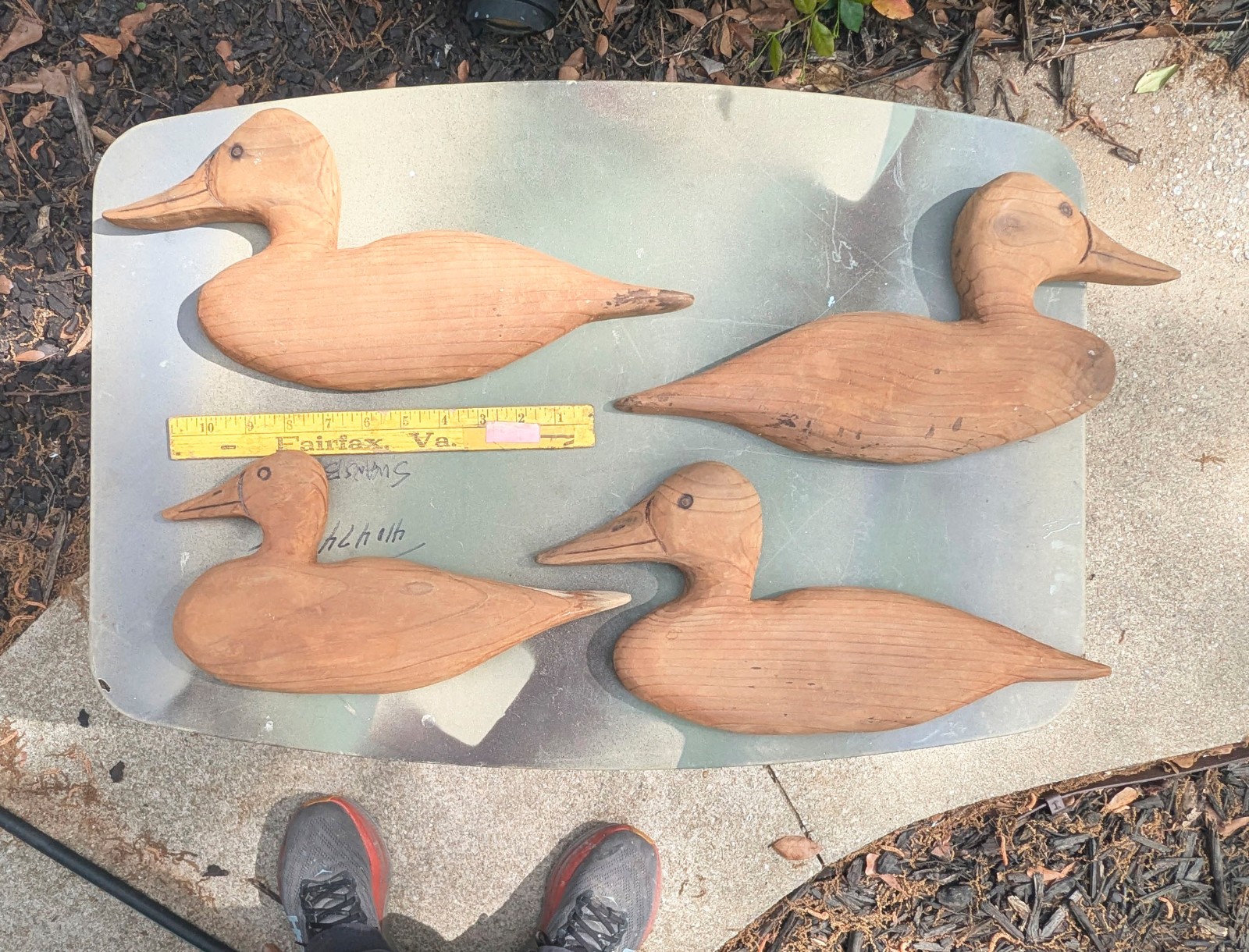 4 wooden Decoys hand carved unpainted fok art style