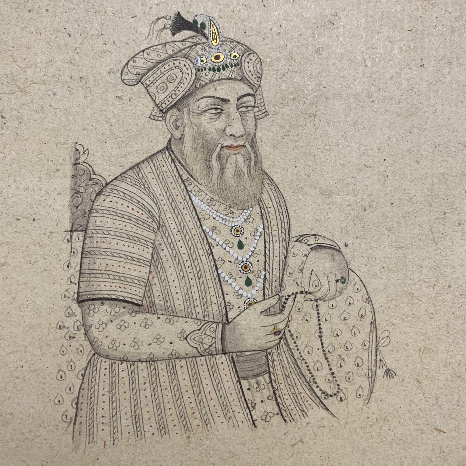 Old or antique LOOK indo-persian miniature paper painting of AN OLD EMPEROR