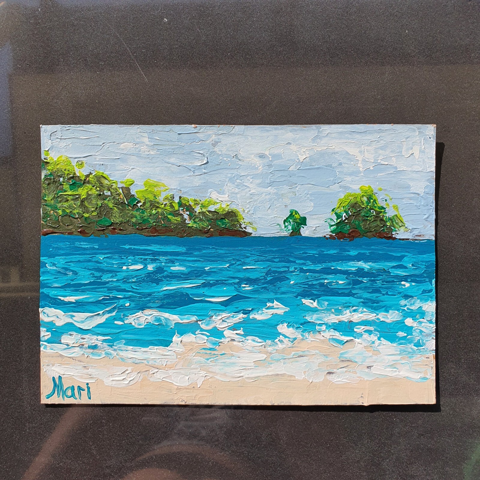 Seascape Painting Ocean Beach Original Acrylic Art 8×6 Tropical Island Decor