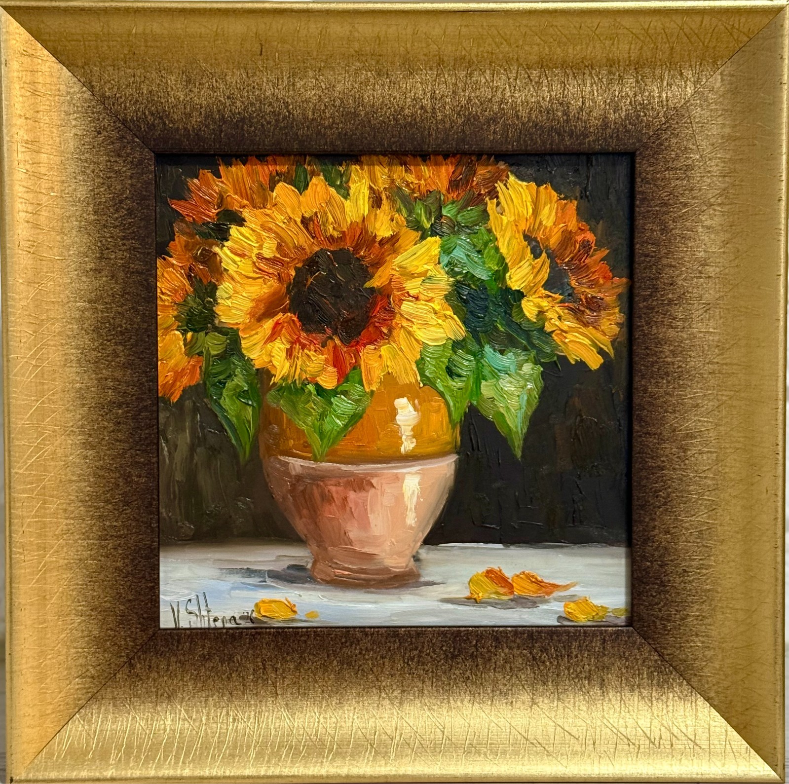 Sunflowers Oil Painting Original Art Impasto Flower Still Life Vintage Framed