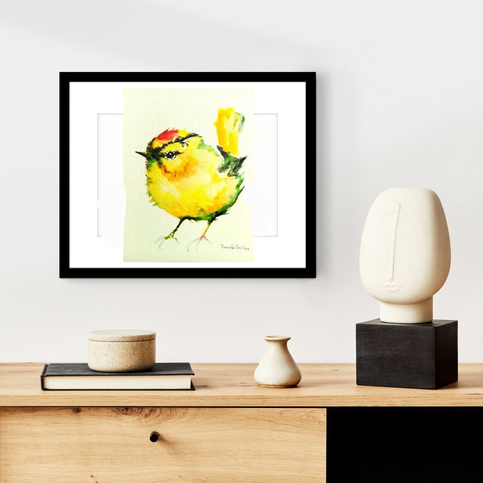 Yellow tit Bird art watercolor painting signed,nature lover unique gift