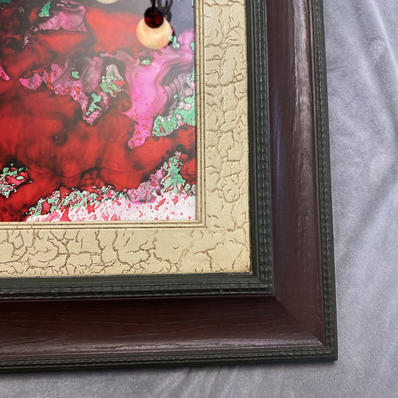 Abstract Glass Painting Expressionism Stained Framed 8 1/2”x13” 18”x22.5” Framed
