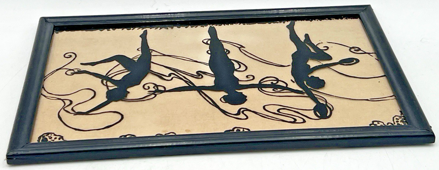 REVERSE PAINTED THREE DANCING GIRLS SILHOUETTE 14-3/4″ X 8-1/2″ UNSIGNED