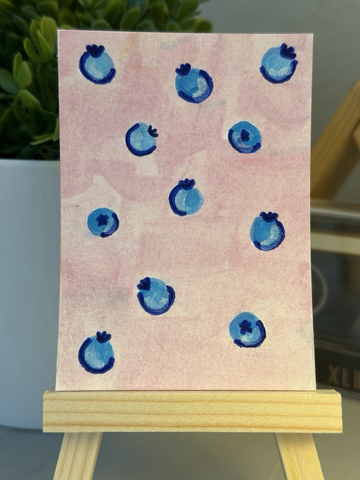 Original ACEO Blueberry Botanical Watercolor Whimsical Cute Collectible Artwork