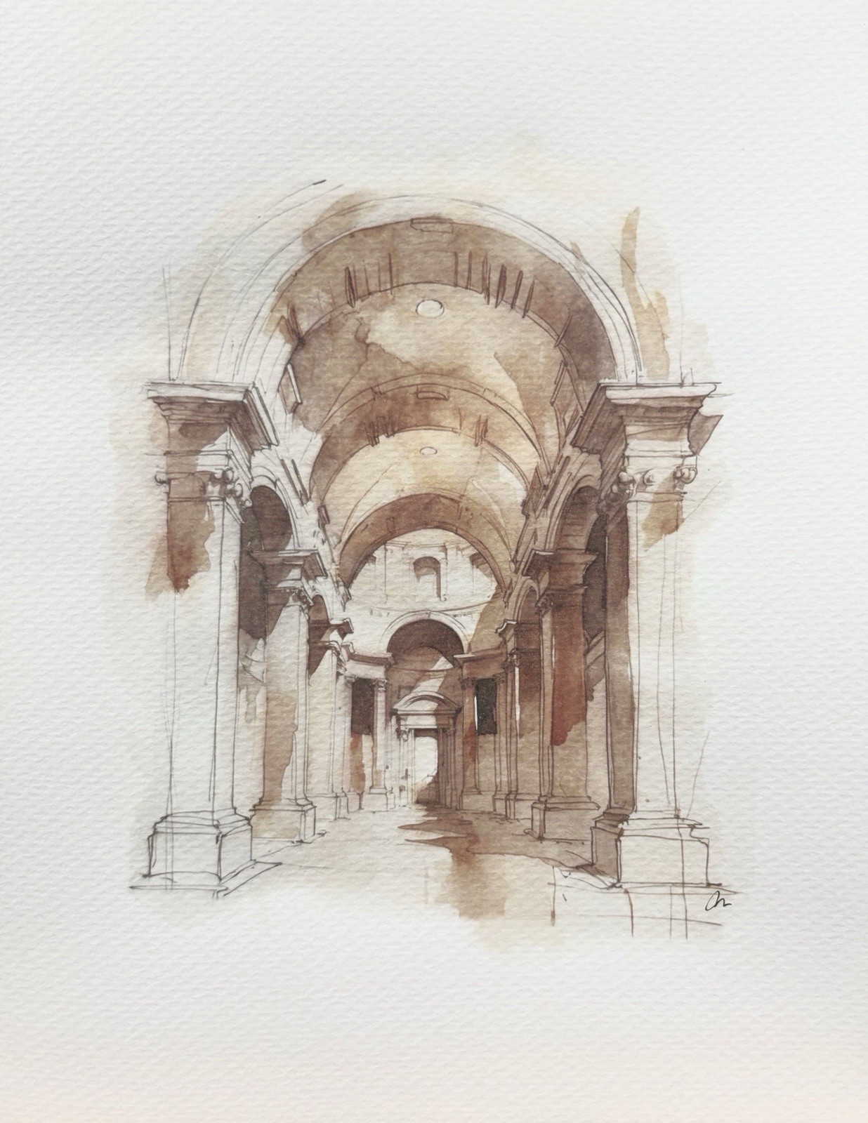 Original 8×10 Watercolor Painting Roman Architecture