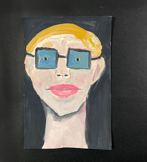 Portrait Painting Naive Primitive Outsider 4×6 Gouache Nerdy Wall Art Miz Katie