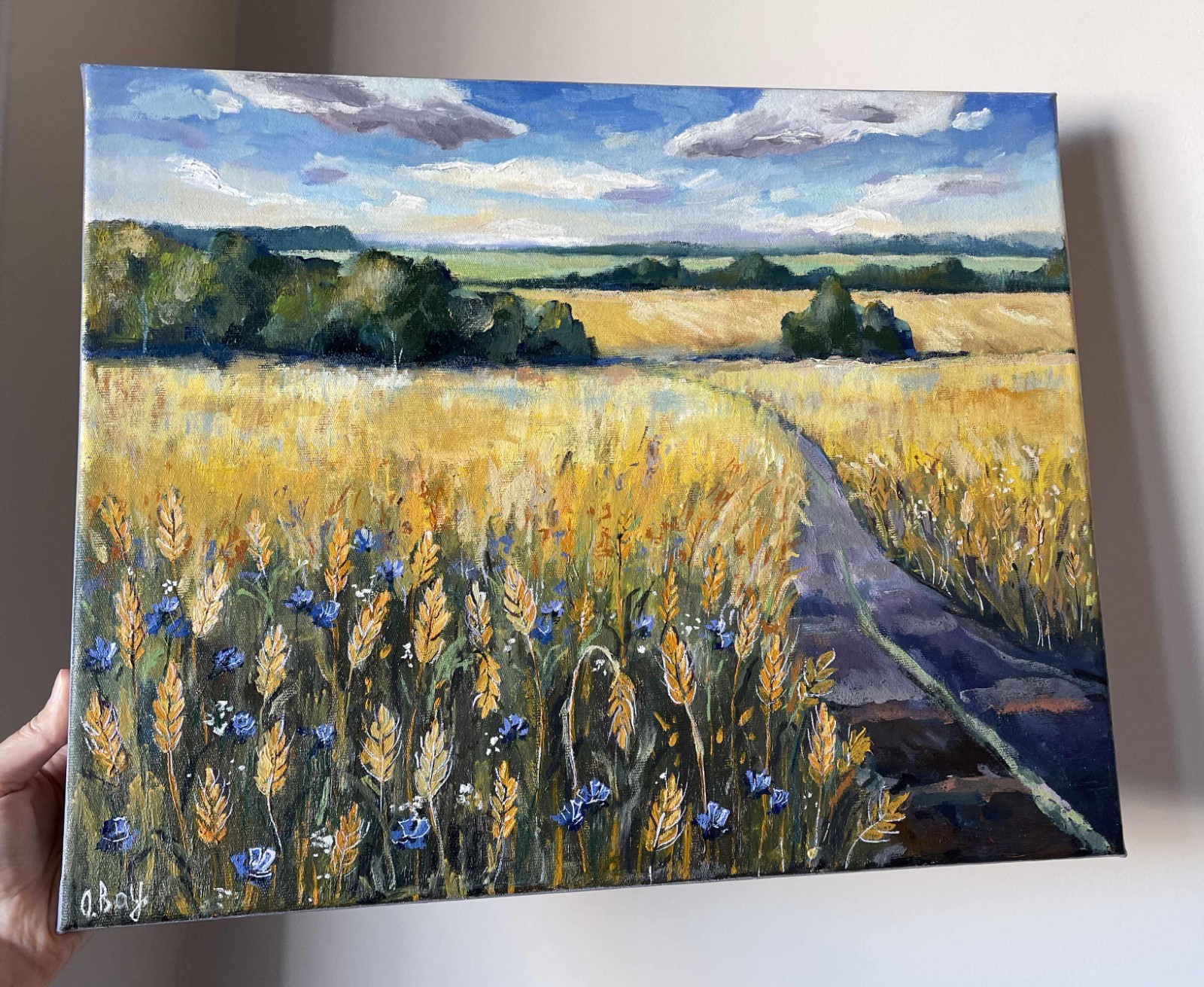Ukraine Painting Original Oil Painting Wheat Fields Landscape Art 16×20″ signed