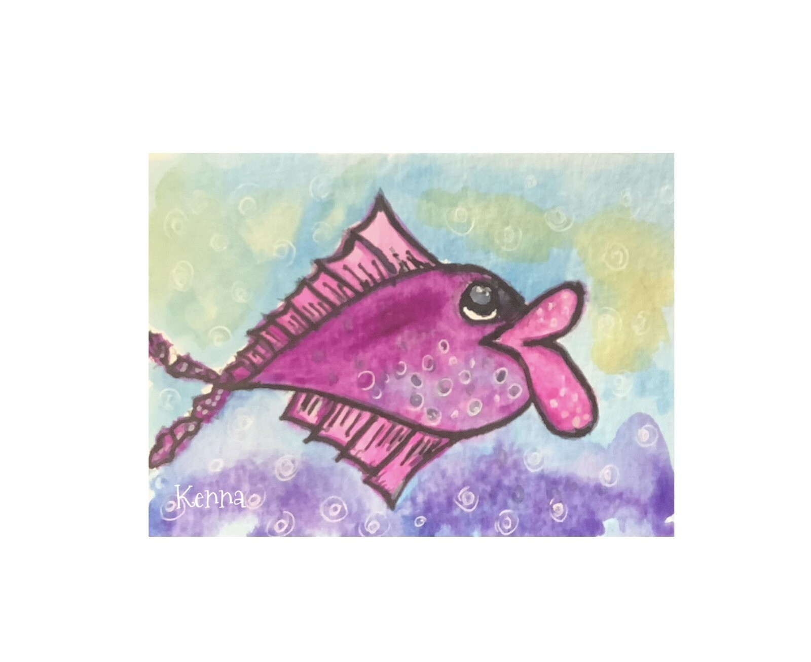 ACEO Original painting By Kenna Fish 2.5” X 3.5” Signed ÀTC