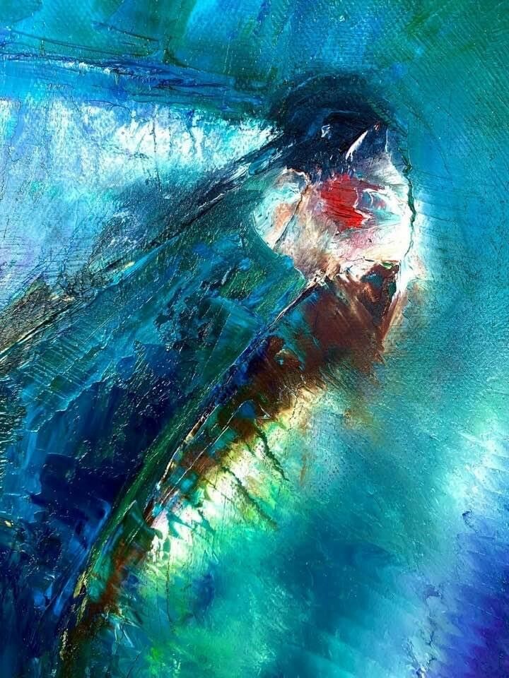 Sacré Bleu! Spirited Hummingbird Courtship by James Dick | Oil Painting