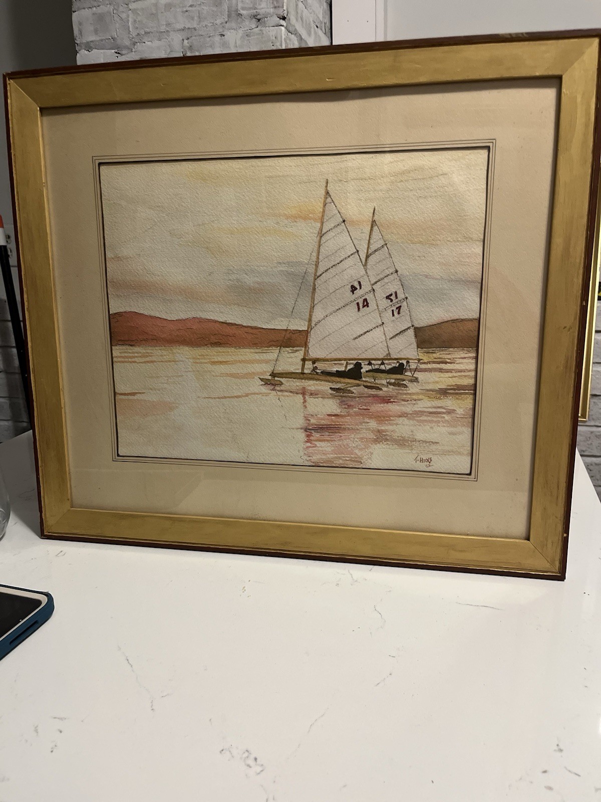 Sailboat Watercolor Painting, Framed, Signed by Artist, 22×30 Inches