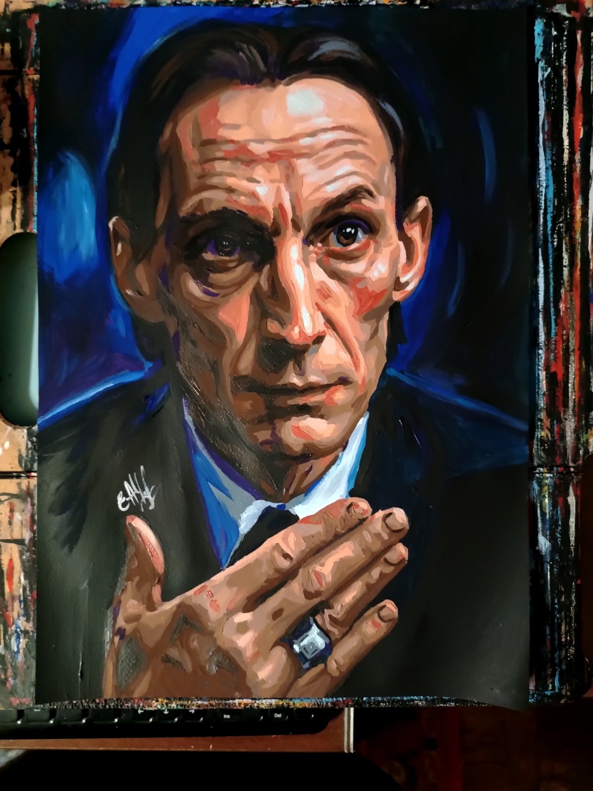 portrait of Julian Richings as Death, paper, acrylic, handmade
