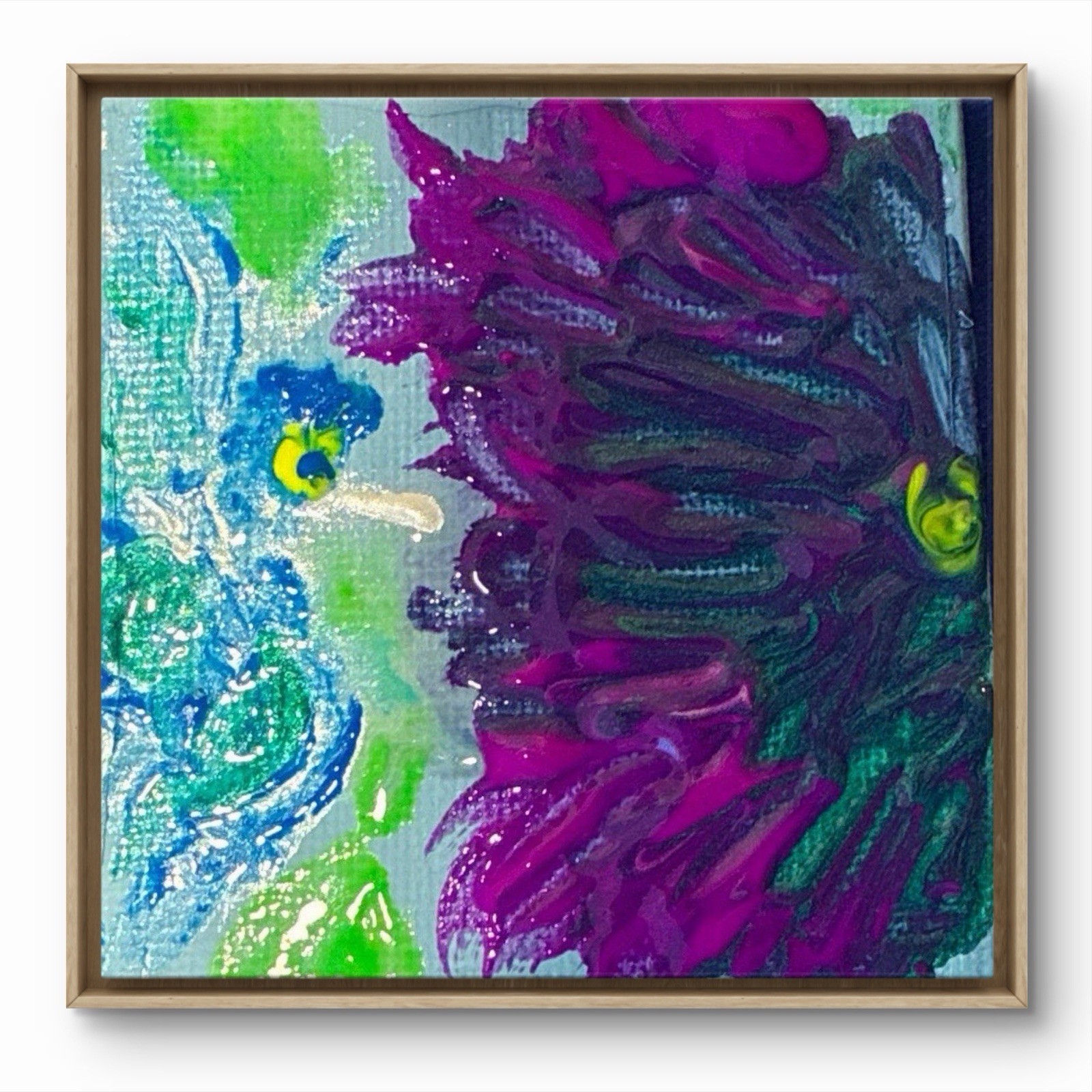 BLESSED#1442 Bird in Flower Canvas Miniature 2.5×2.5 Original Art magnetic