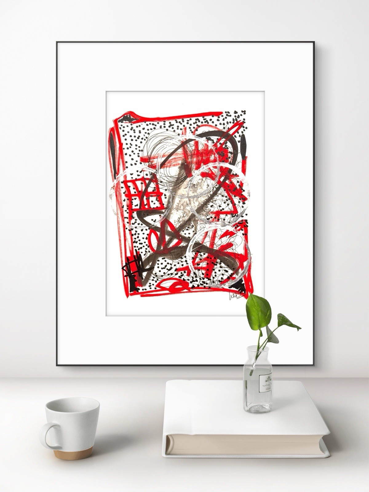Original Abstract Expressionism 9×12 Red Black Paper Handmade Signed Fine Art 20